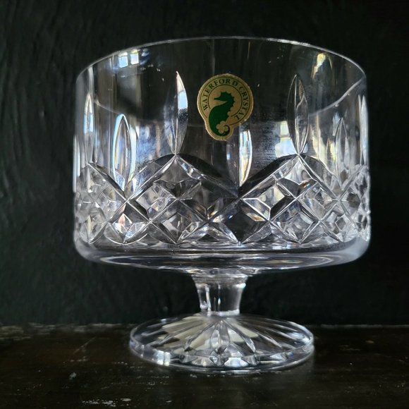 Vtg Waterford Crystal Lismore Simplicity Footed Bowl, Crystal Compote w Sticker